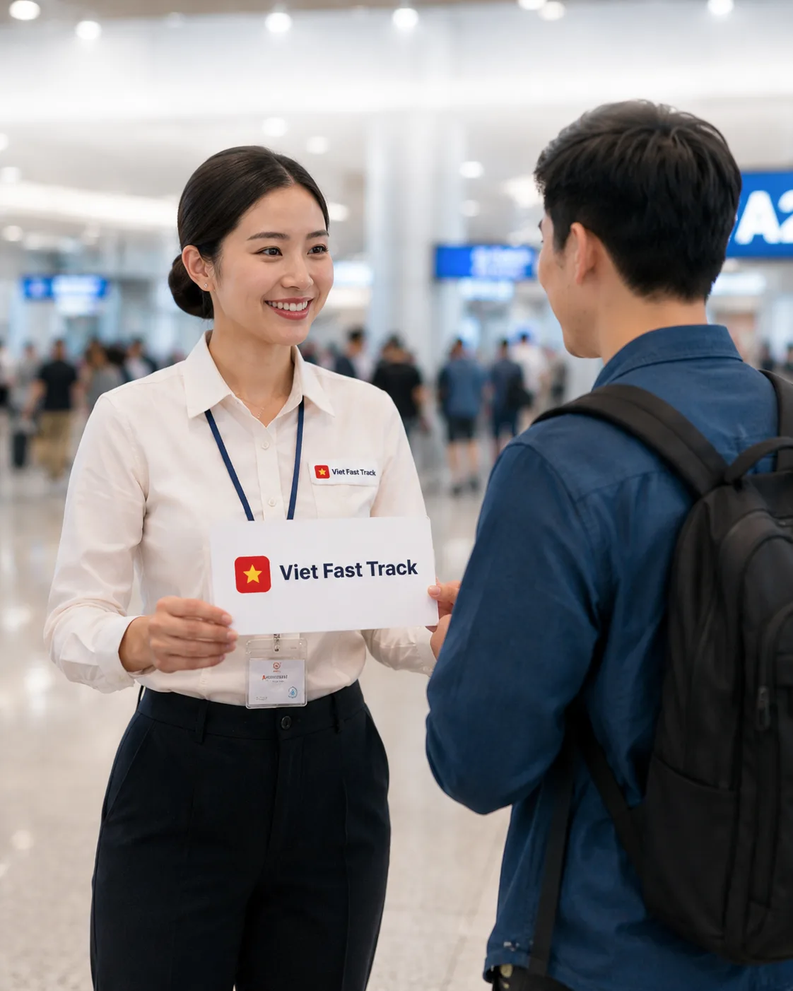 Сотрудник Viet Fast Track встречает пассажира в аэропорту